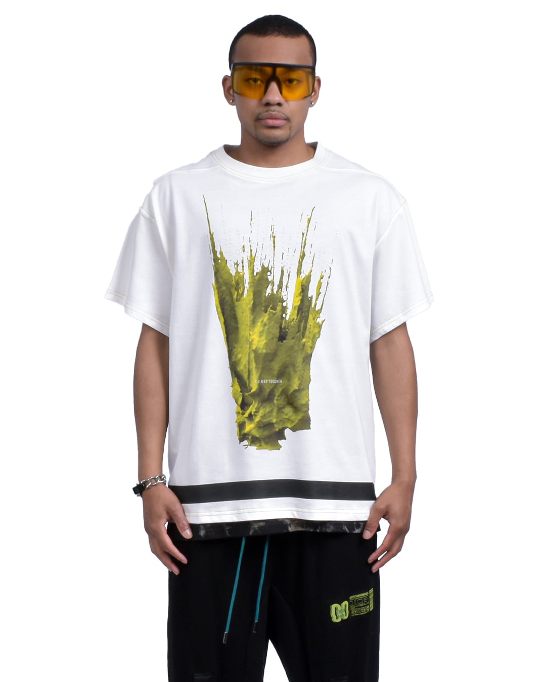 LIQUID OVERSIZED  S/S TEE - WHITE/YELLOW