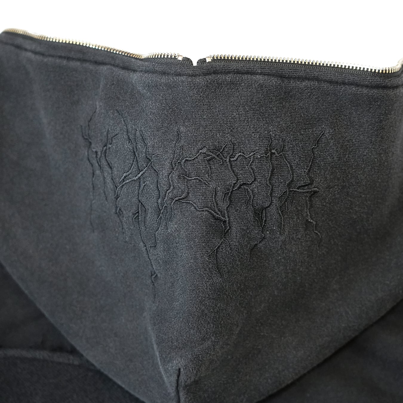 T.C.R DISTRESSED WASHED FULL-ZIP  BAGGY HOODIE - BLACK