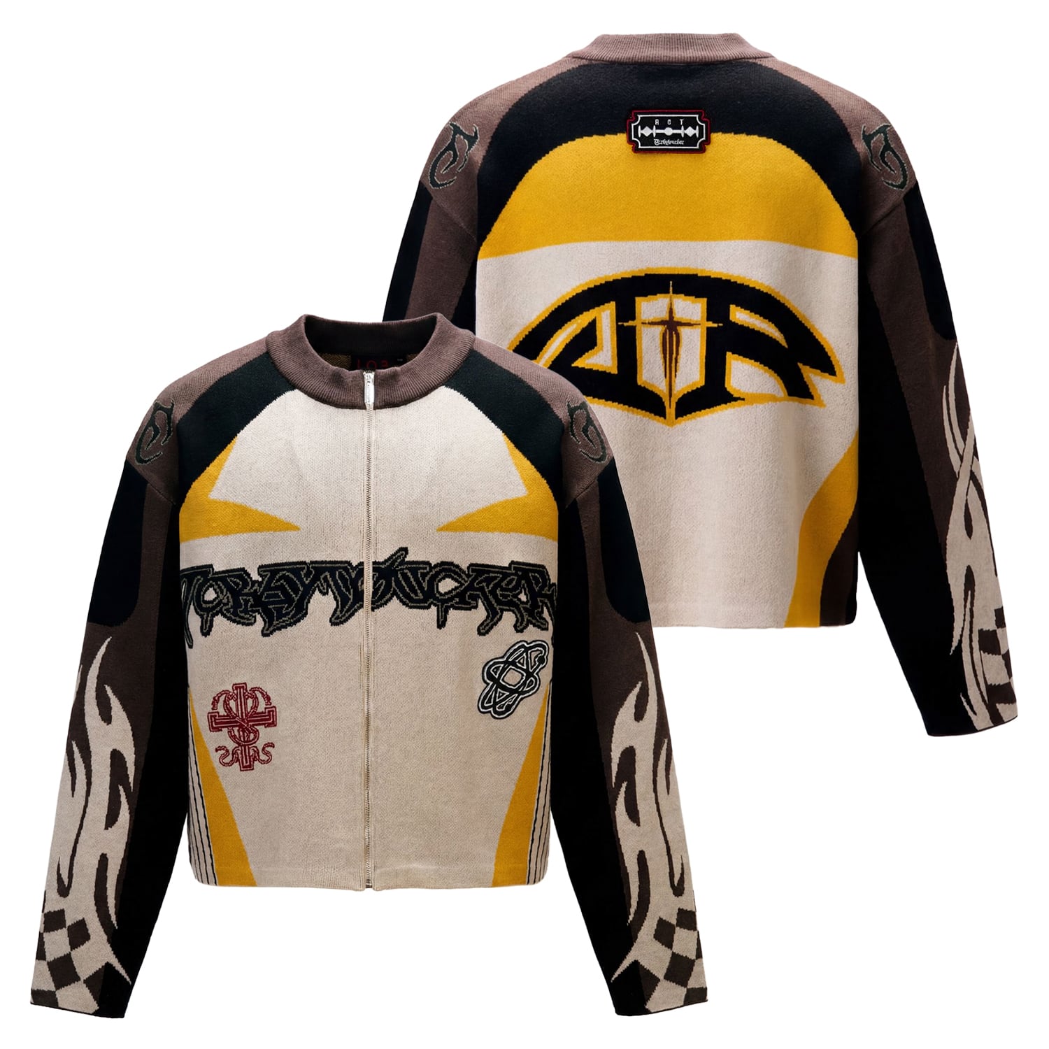 T.C.R RACING ZIP-UP KNIT SWEATER - MULTI