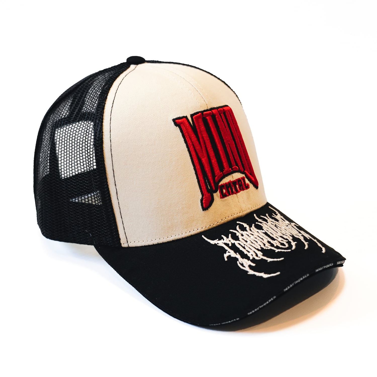 T.C.R MIND CNTRL 6PANEL  SNAP BACK MESH LOW CAP - BLACK / BEIGE