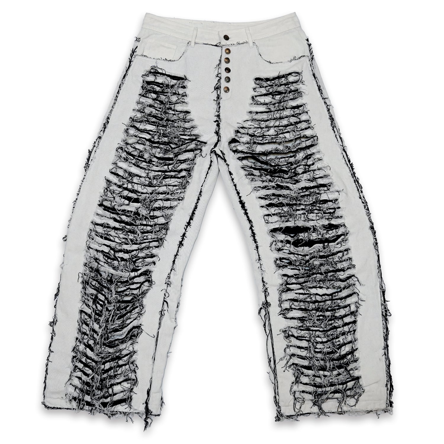 T.C.R DESTROYED CURVE LINE PANTS - WHITE