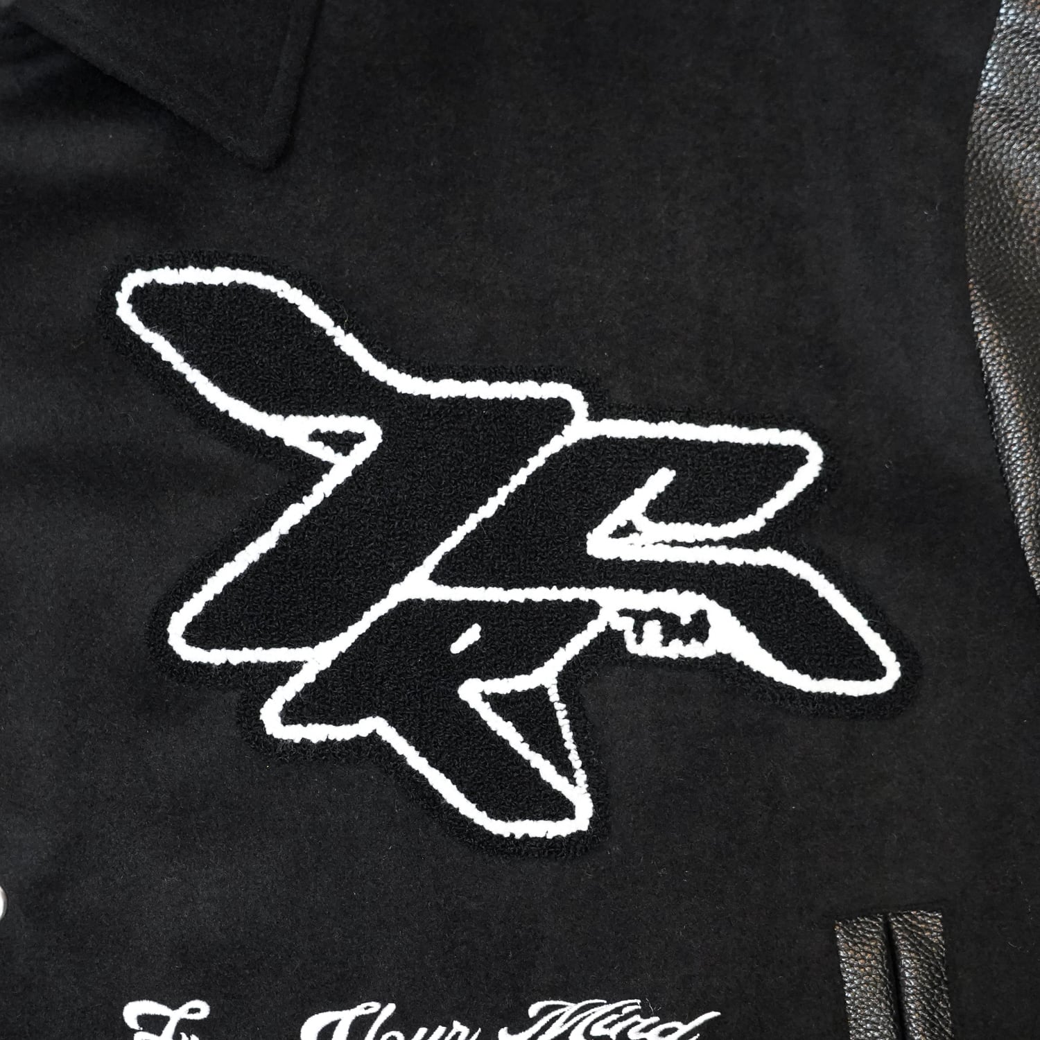 T.C.R RAVER GANG VARSITY LEATHER JACKET - BLACK