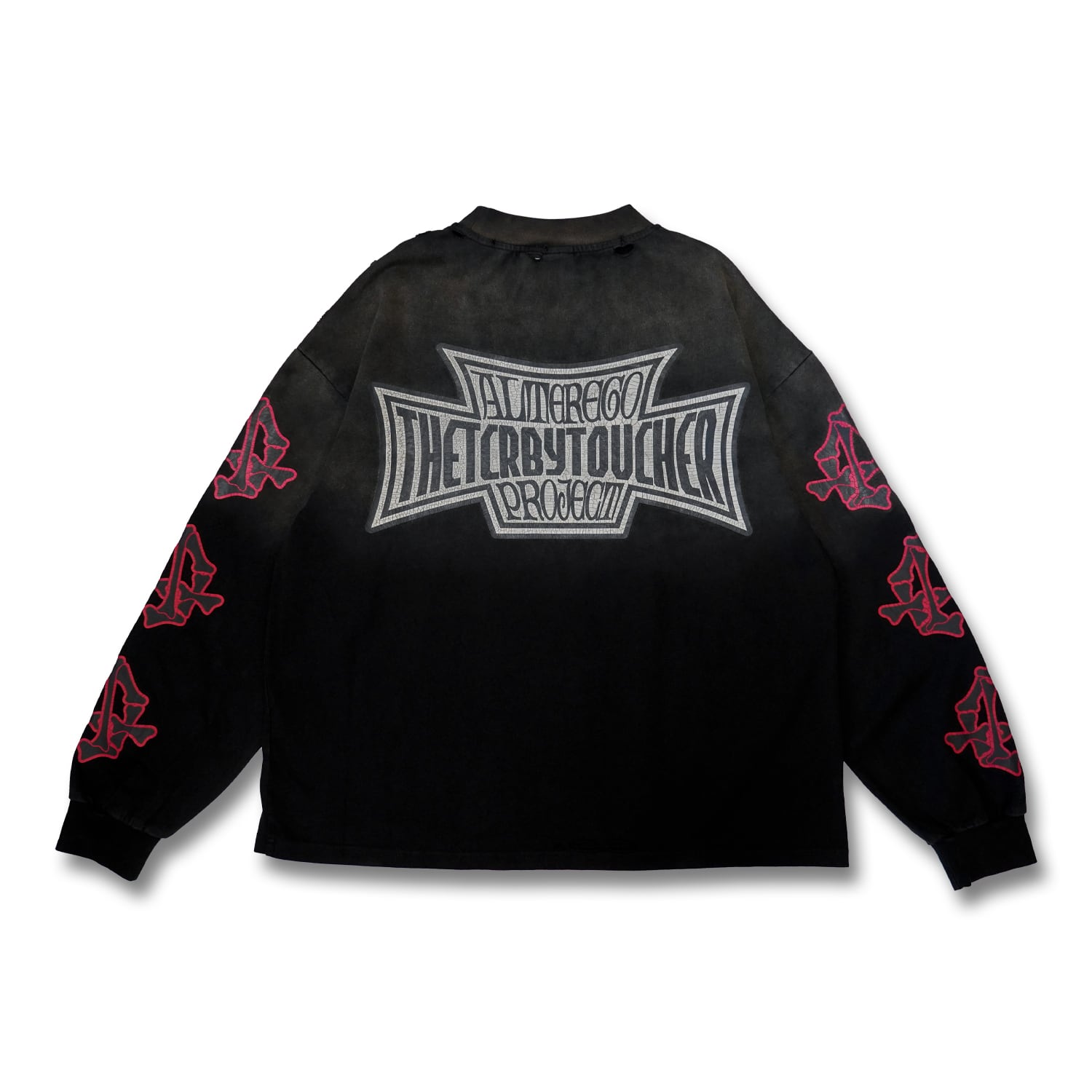 T.C.R TRIBAL SKULL EMBLEM FADED L/S TEE - BLACK