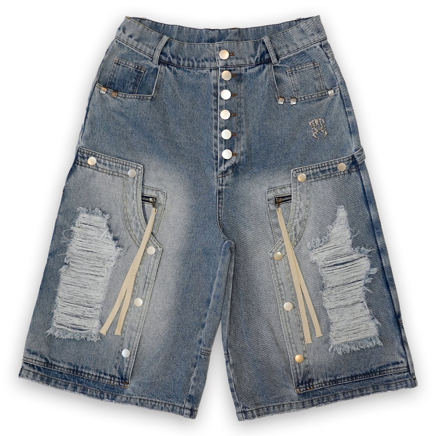 T.C.R DOUBLE KNEE DAMAGE SHORTS - BLUE