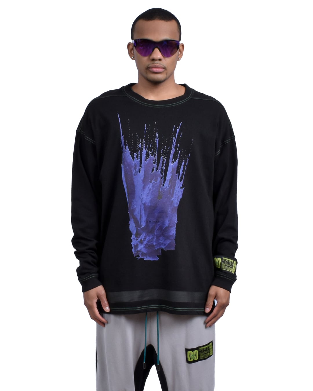 LIQUID OVERSIZED  L/S TEE - BLACK/GREEN