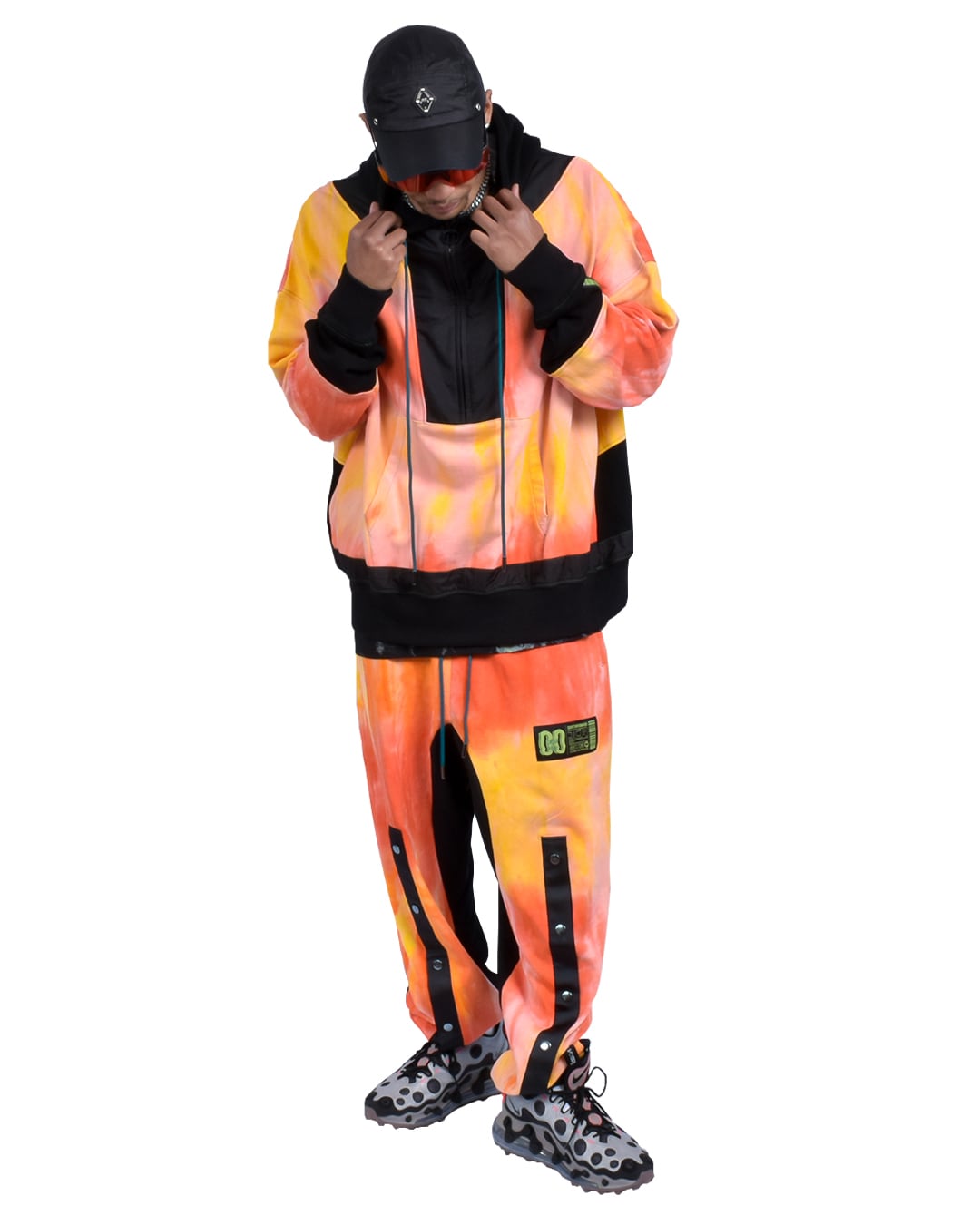 TCR ESSENTIAL TECH TIE DYE HOODIE  - ORANGE/BLACK