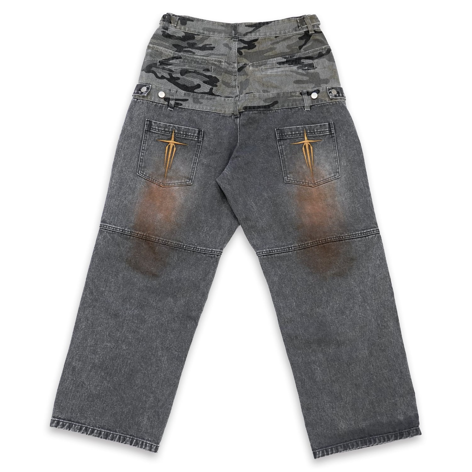 T.C.R WASHED DOUBLE WAIST BAGGY PANTS - GRAY