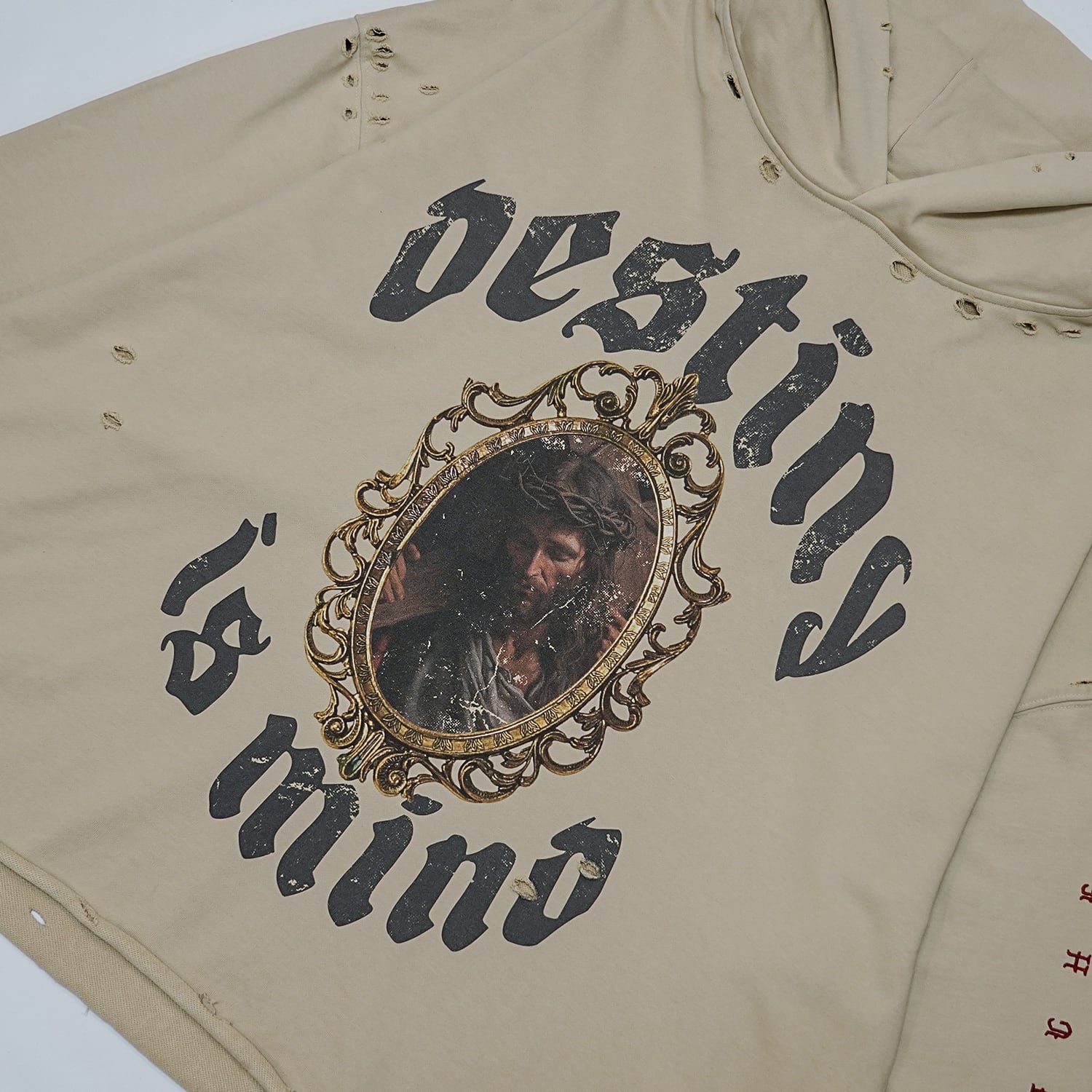 T.C.R DISTINY CROPPED DAMAGE HOODIE - SAND