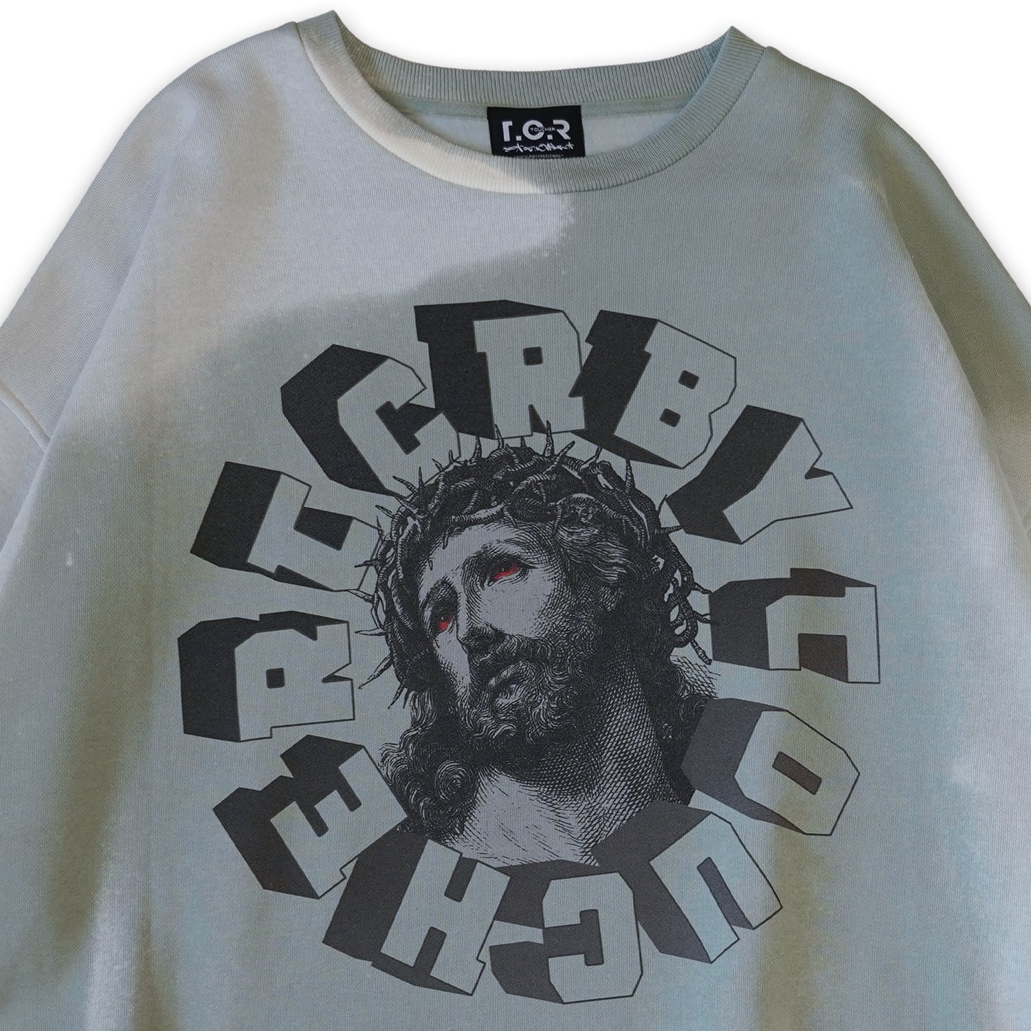 T.C.R TRYING GOD WIDE FIT CREW NECK BLEACH SWEAT - SMOKE GREEN