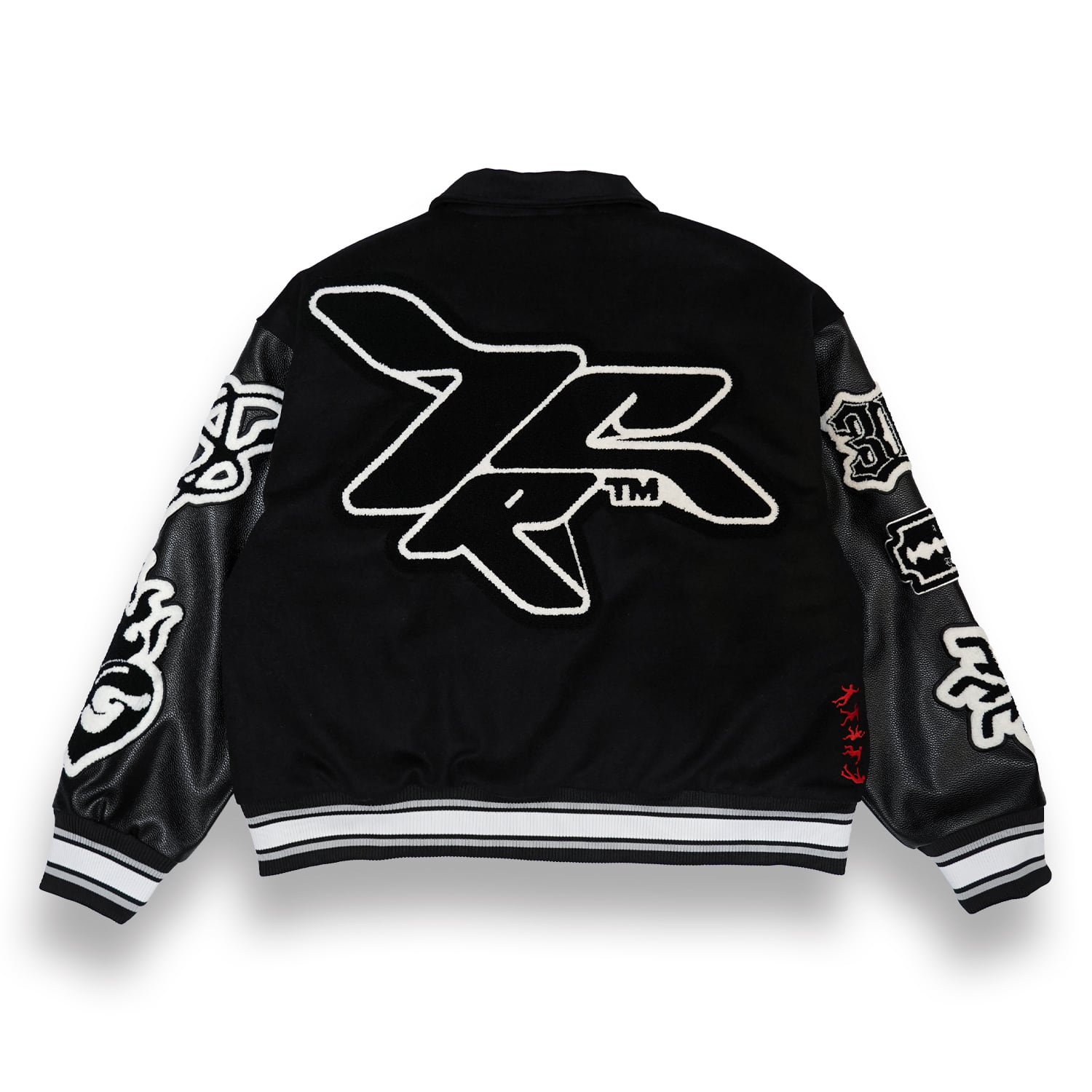 T.C.R RAVER GANG VARSITY LEATHER JACKET - BLACK