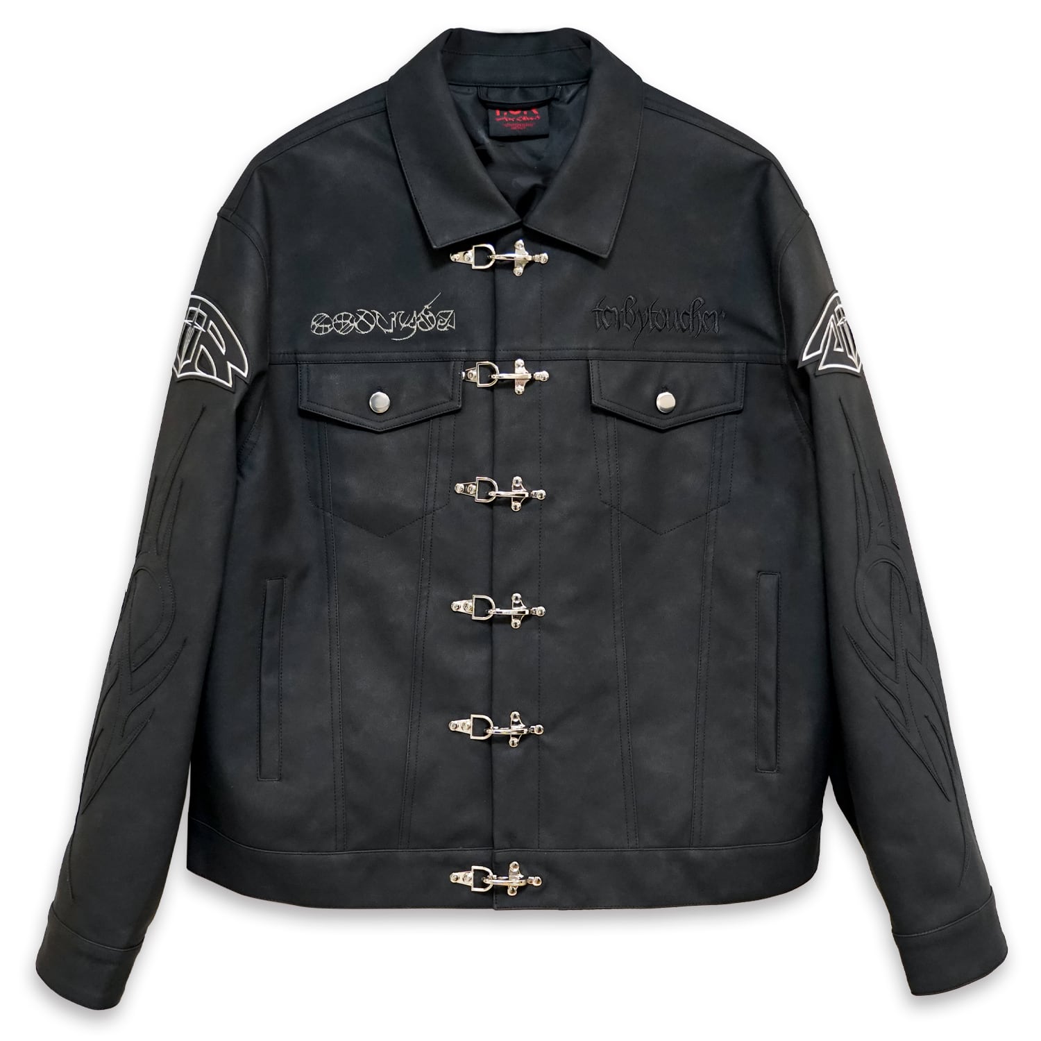 T.C.R WASHED FAUX LEATHER FLAME TRACKER JACKET - BLACK