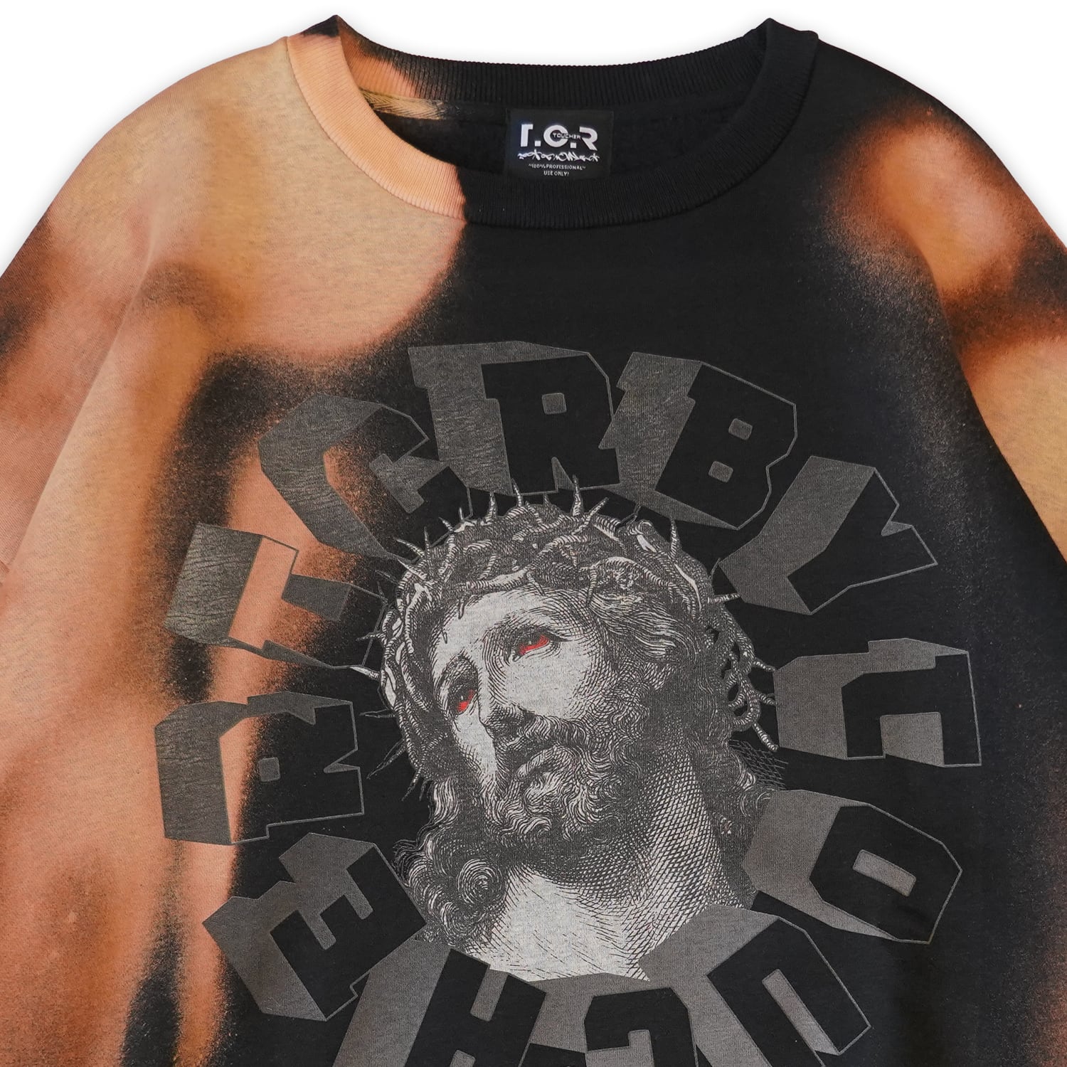 T.C.R TRYING GOD WIDE FIT CREW NECK BLEACH SWEAT - BLACK