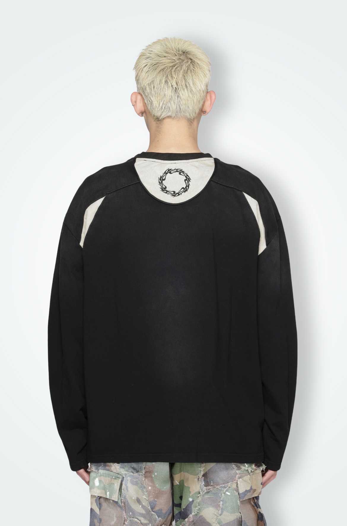 T.C.R DARK RIDER WASHED SPLICED L/S TEE - BLACK