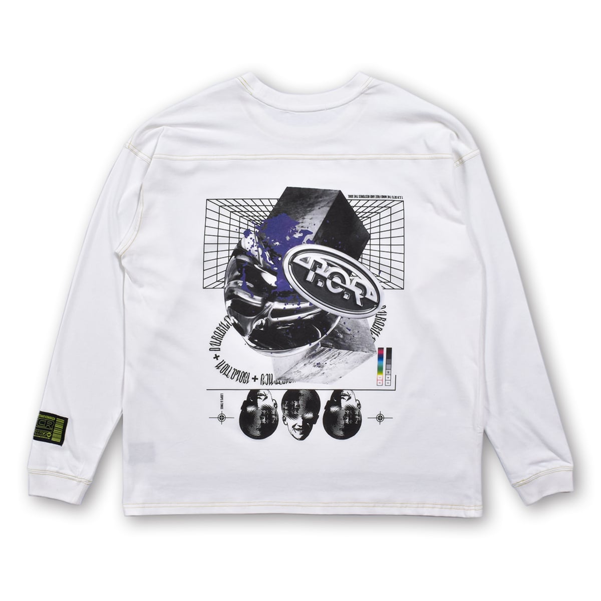CELL OVERSIZED  L/S TEE - WHITE/YELLOW