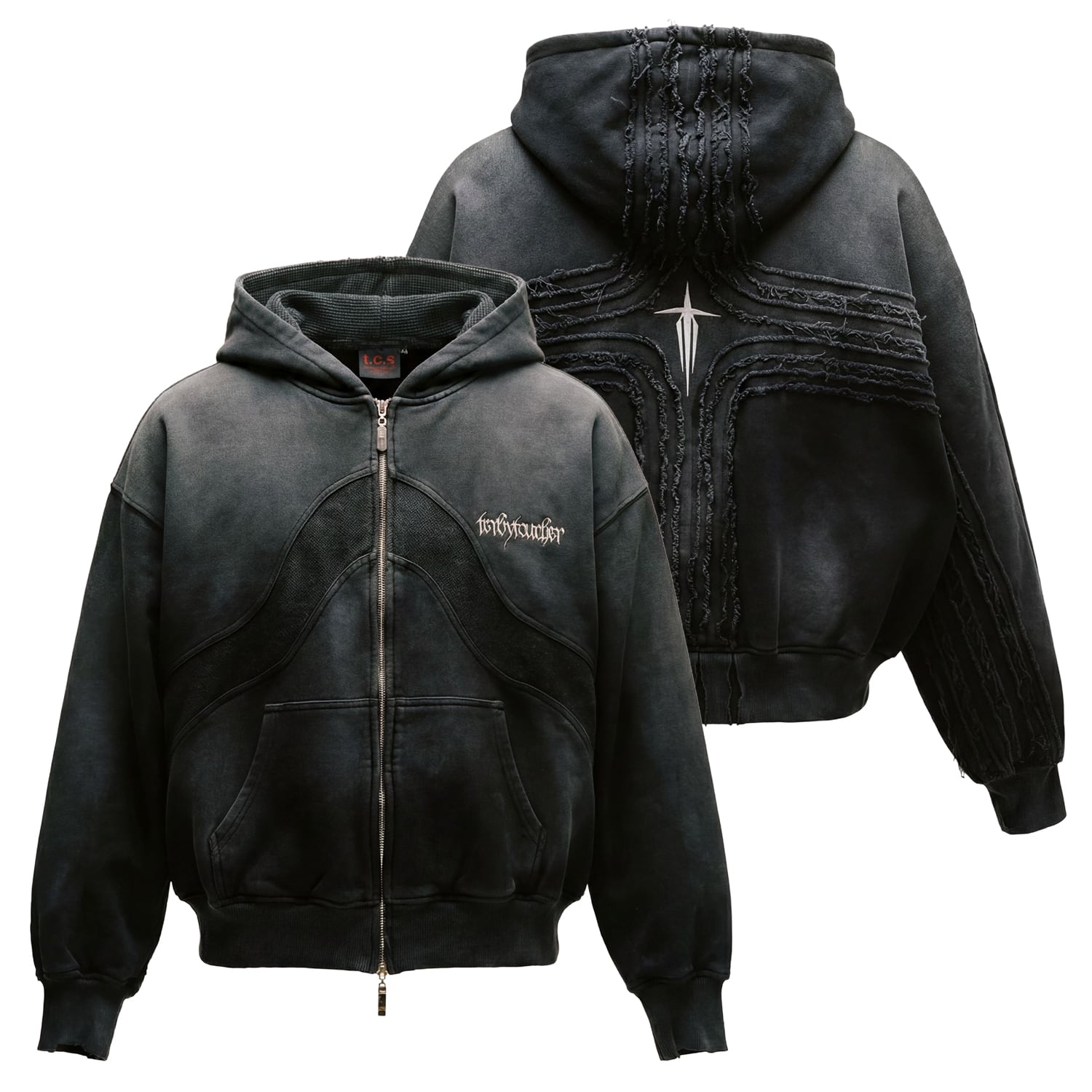 T.C.R DARK KNIGHT CROPPED ZIP HOODIE - BLACK