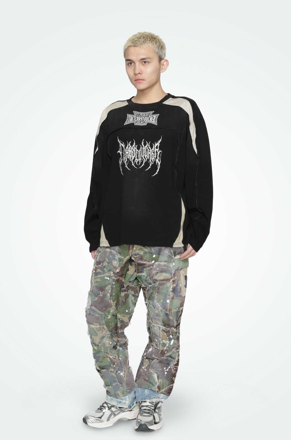 T.C.R DARK RIDER WASHED SPLICED L/S TEE - BLACK