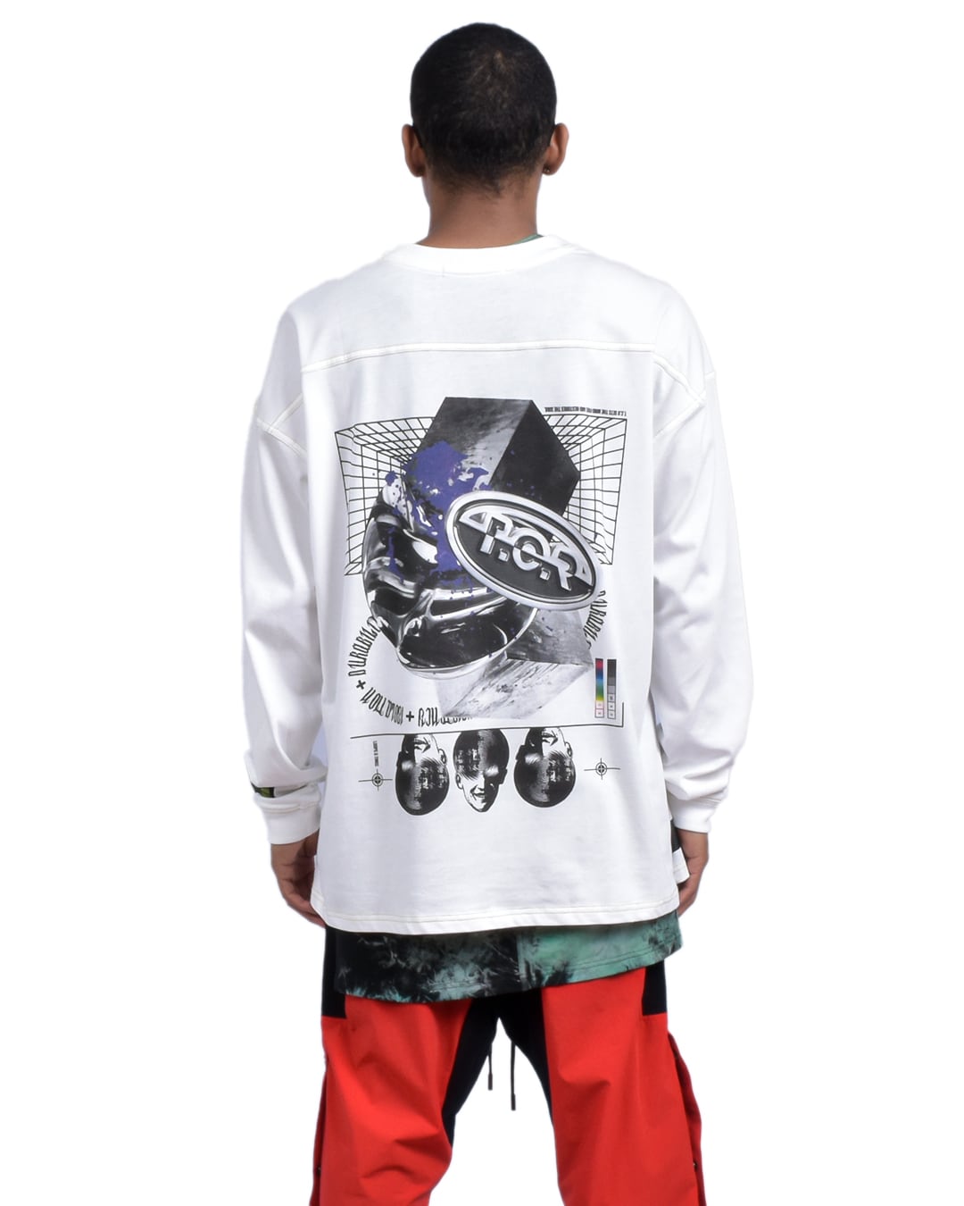 CELL OVERSIZED  L/S TEE - WHITE/YELLOW