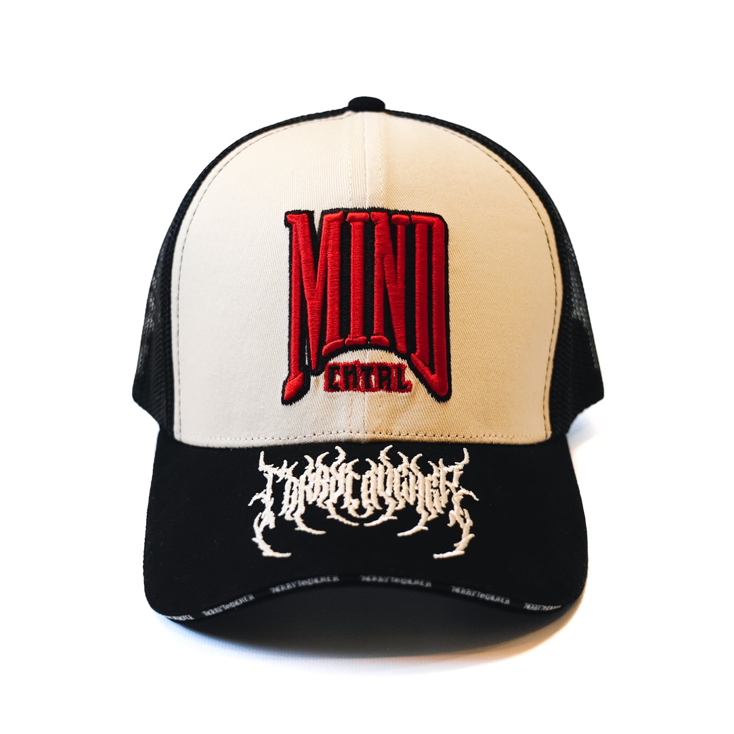 T.C.R MIND CNTRL 6PANEL  SNAP BACK MESH LOW CAP - BLACK / BEIGE