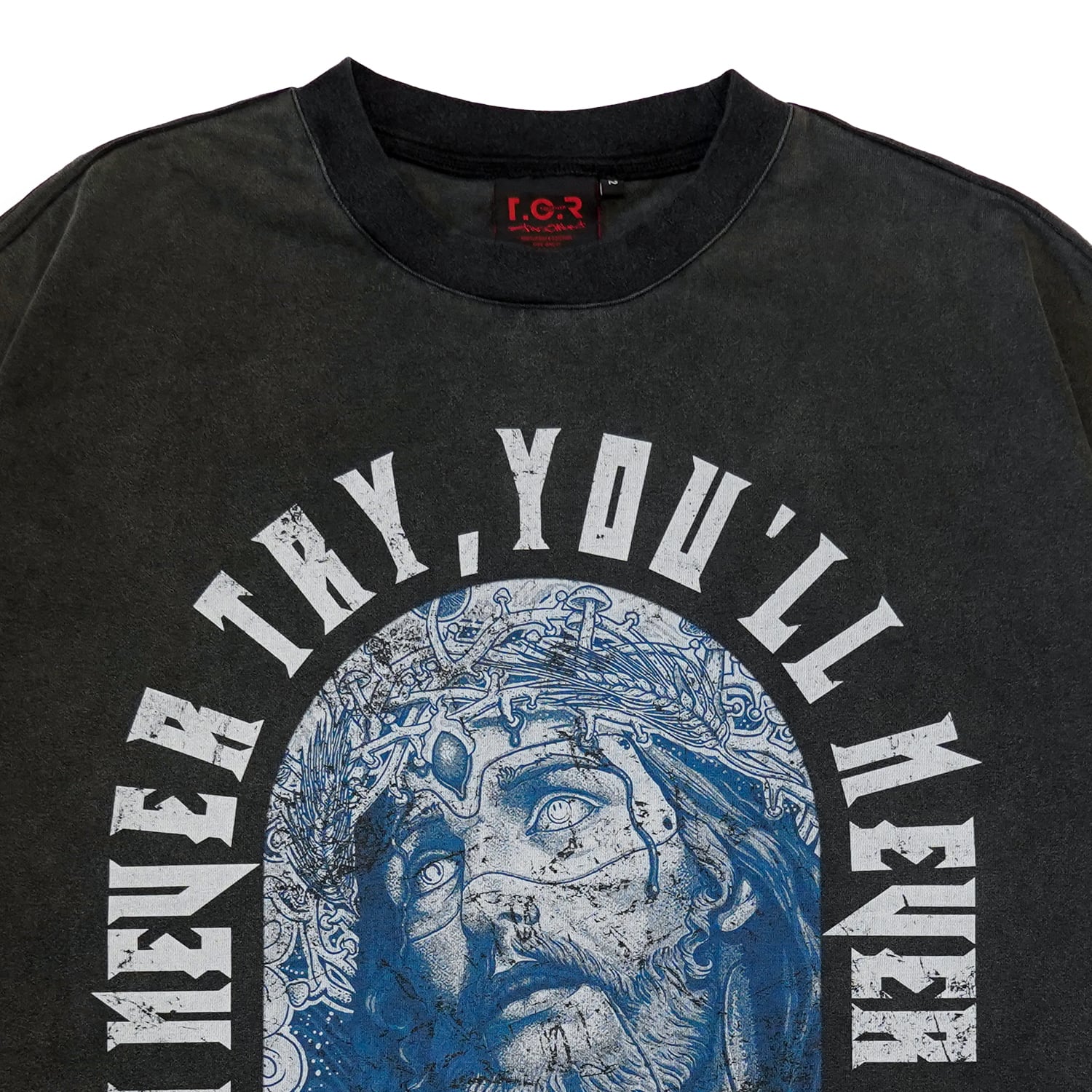 T.C.R JESUS RAVES  VINTAGE WASHED S/S TEE - BLACK
