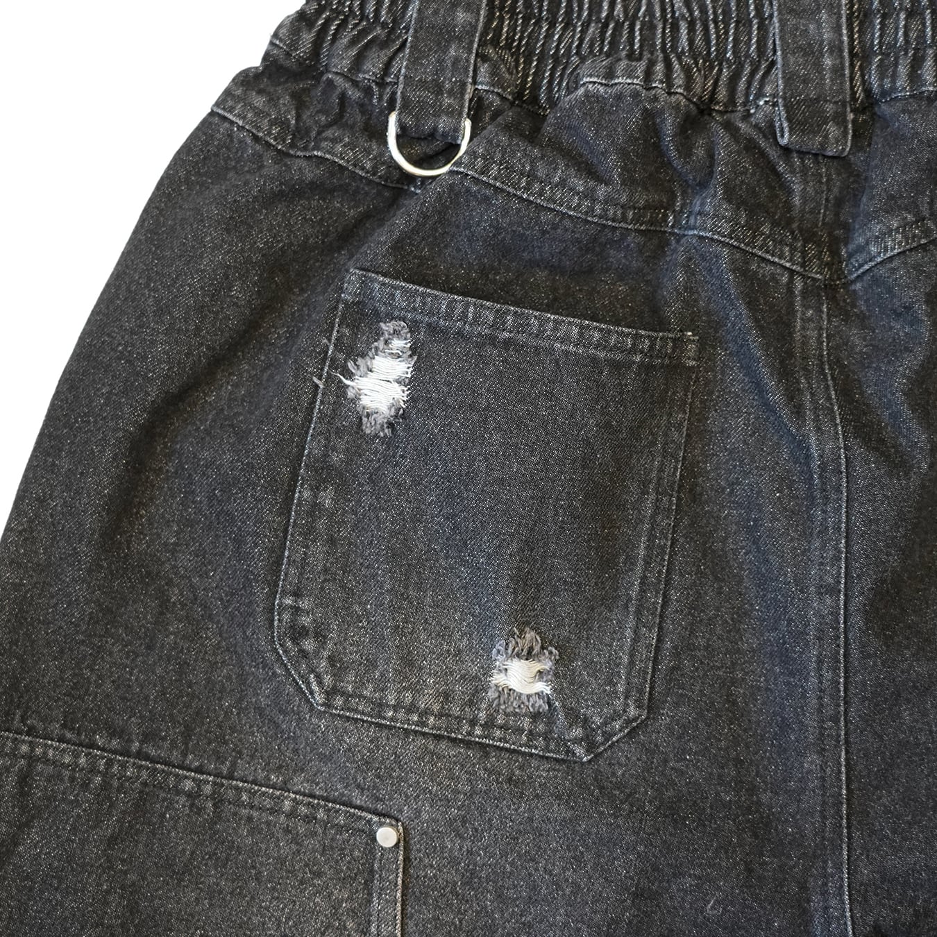 T.C.R DESTROYED PANEL DENIM SHORTS - BLACK
