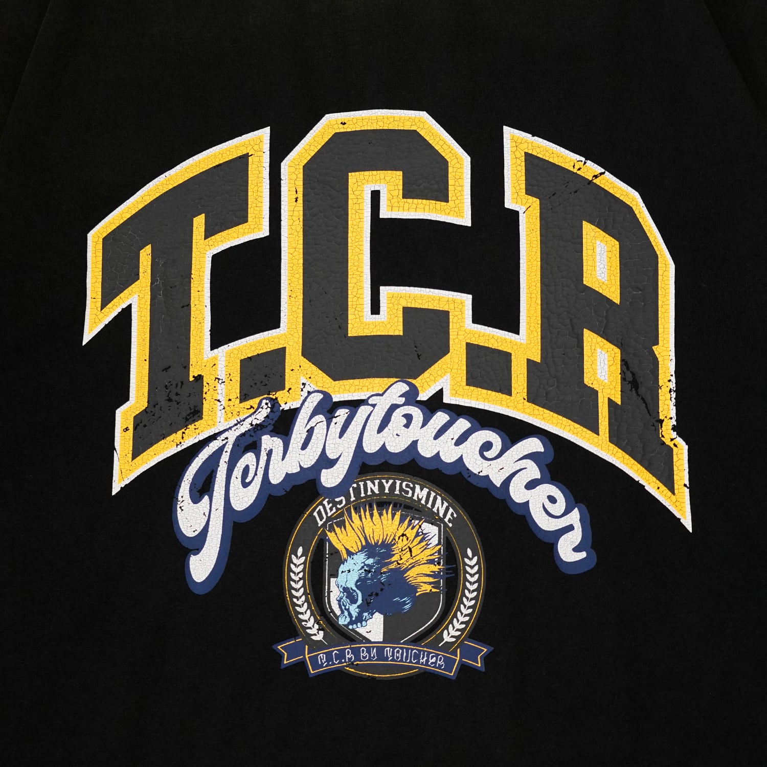 T.C.R COLLEGE LOGO CROPPED WASH S/S TEE - YELLOW / BLACK