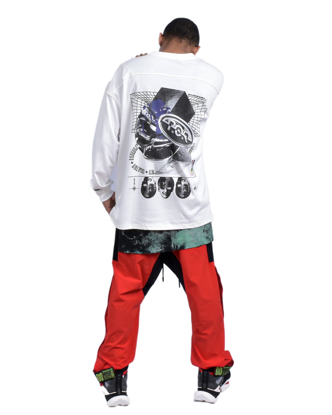 CELL OVERSIZED  L/S TEE - WHITE/YELLOW
