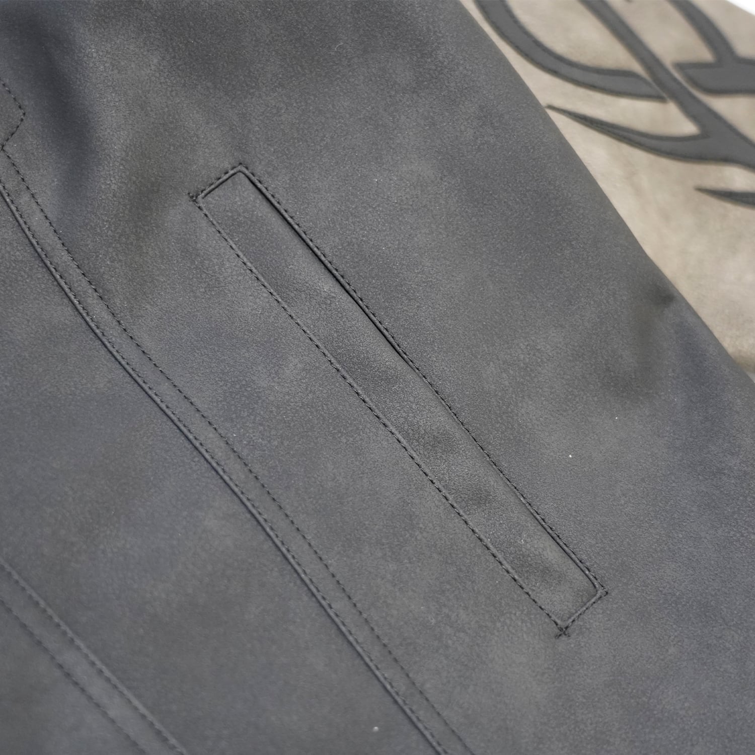 T.C.R WASHED FAUX LEATHER FLAME TRACKER JACKET - GRAY / BLACK