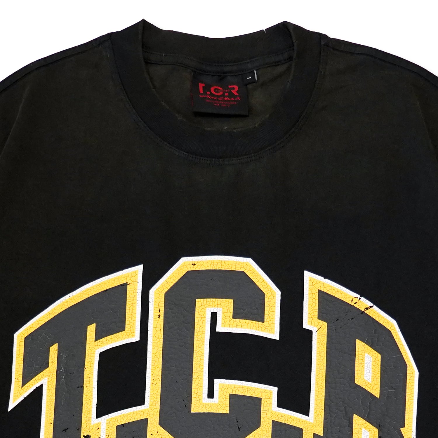 T.C.R COLLEGE LOGO CROPPED WASH S/S TEE - YELLOW / BLACK