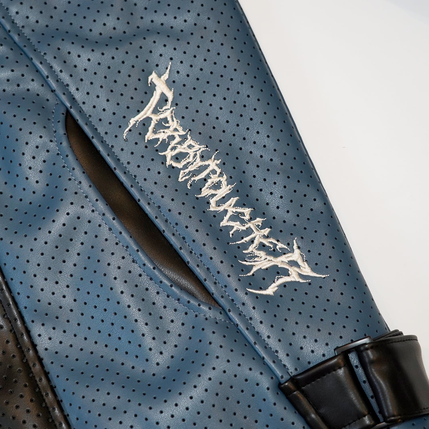 T.C.R MAVERIK MESH LEATHER MOTO JACKET - NAVY