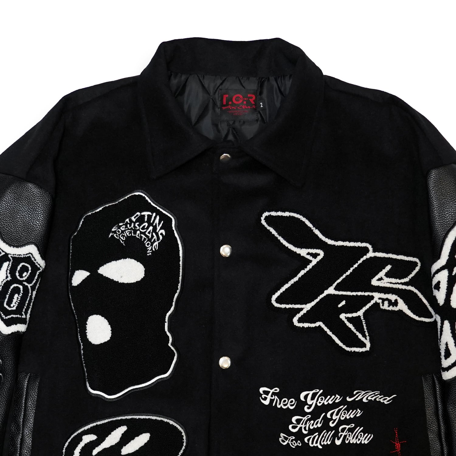 T.C.R RAVER GANG VARSITY LEATHER JACKET - BLACK