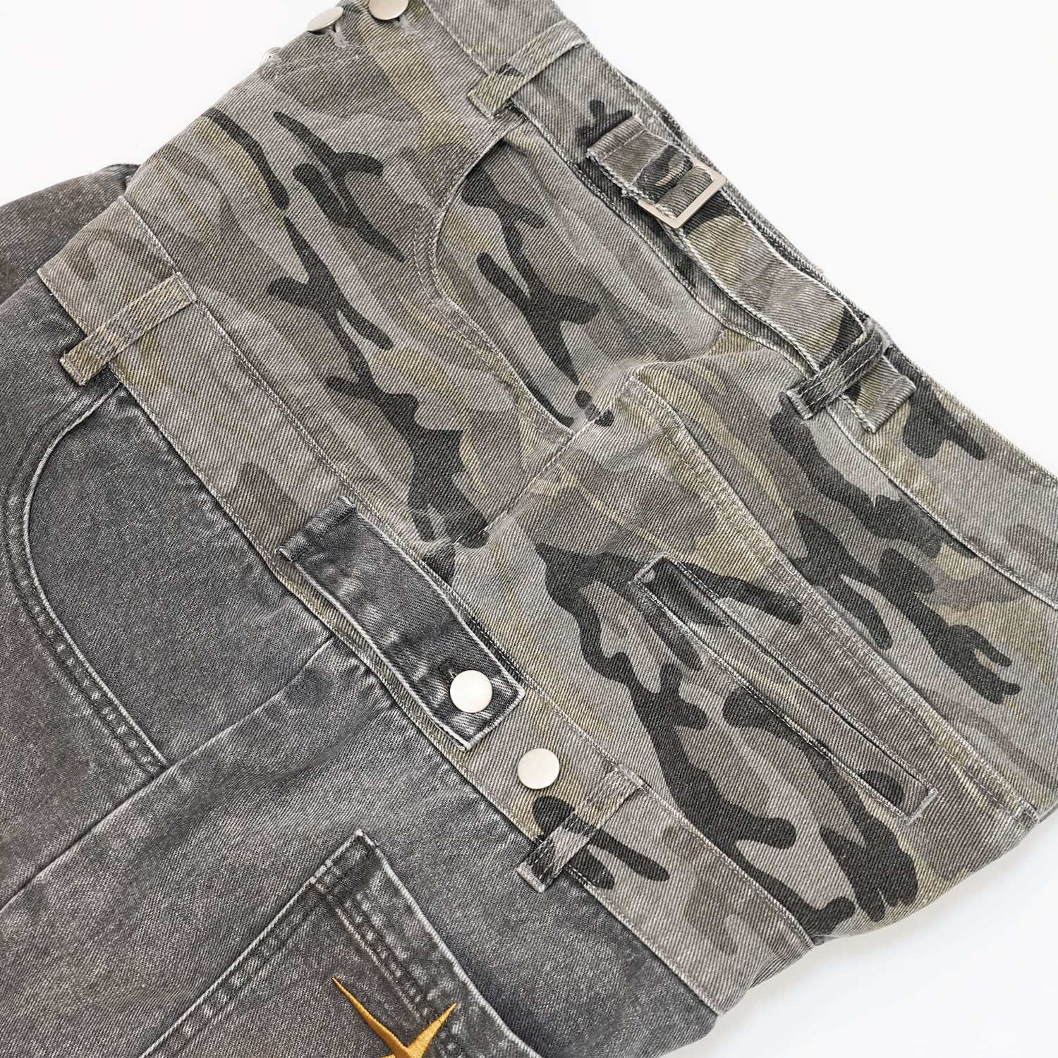 T.C.R WASHED DOUBLE WAIST BAGGY PANTS - GRAY