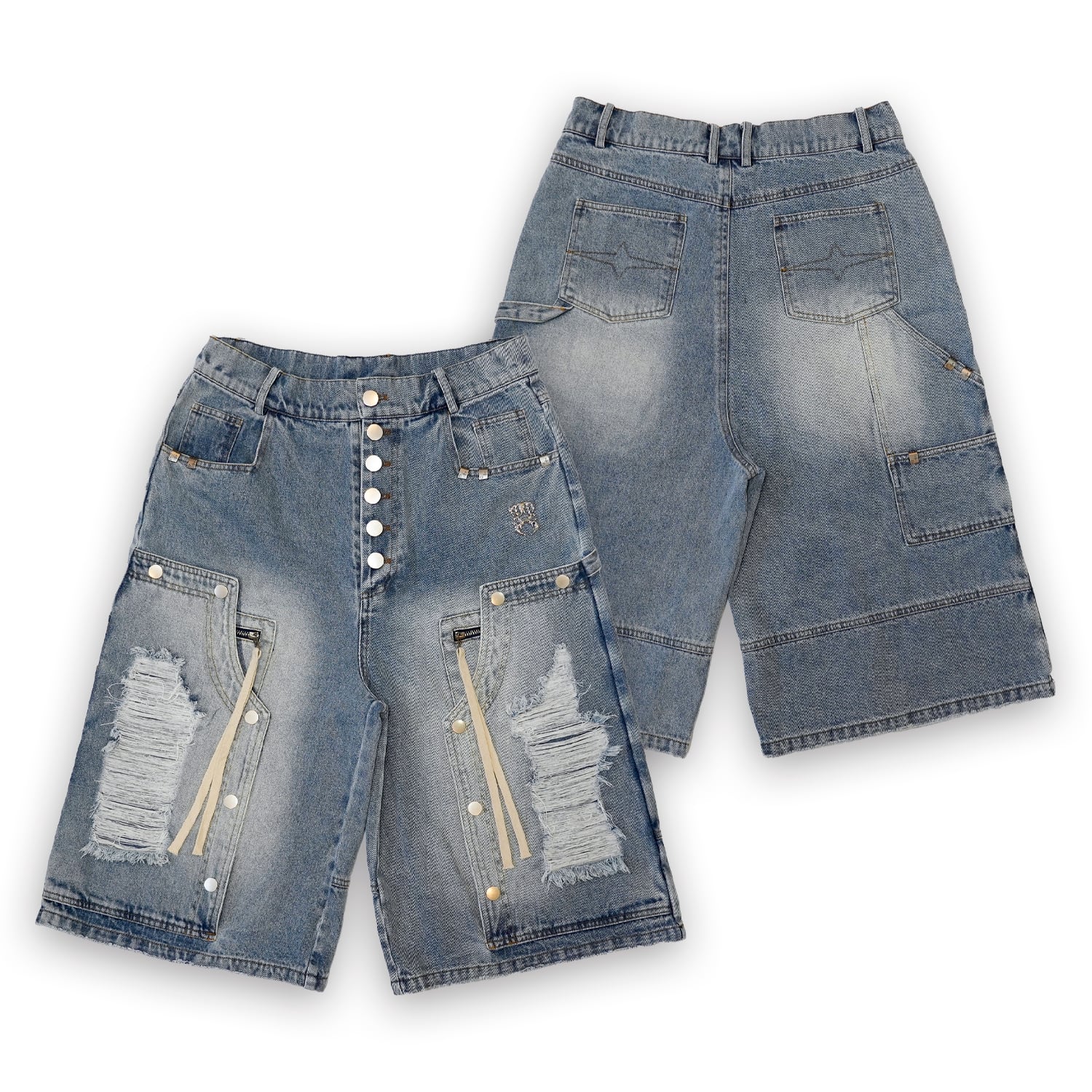 T.C.R DOUBLE KNEE DAMAGE SHORTS - BLUE