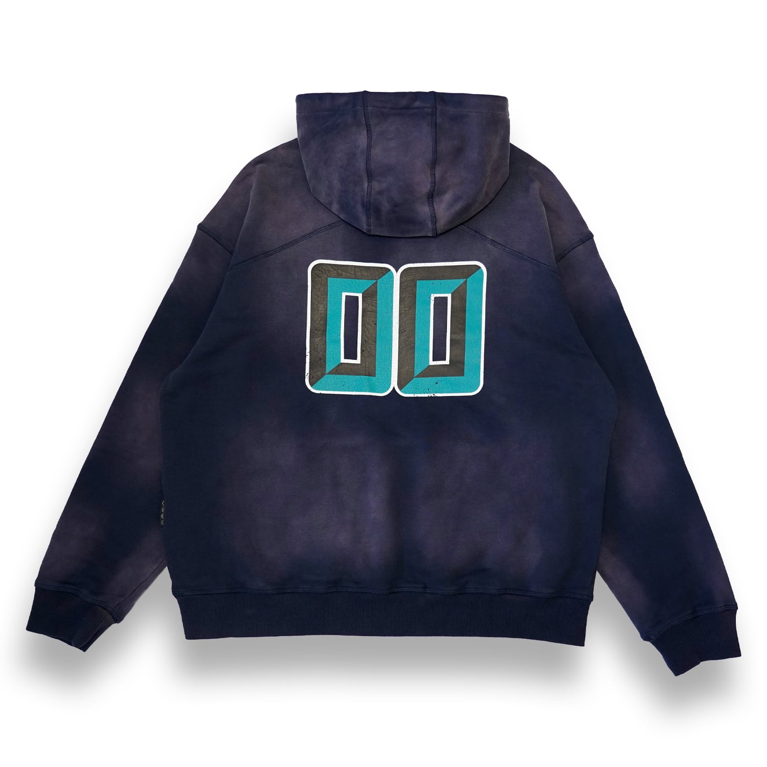 T.C.R METAL LOGO FADE WASHED HOODIE - NAVY