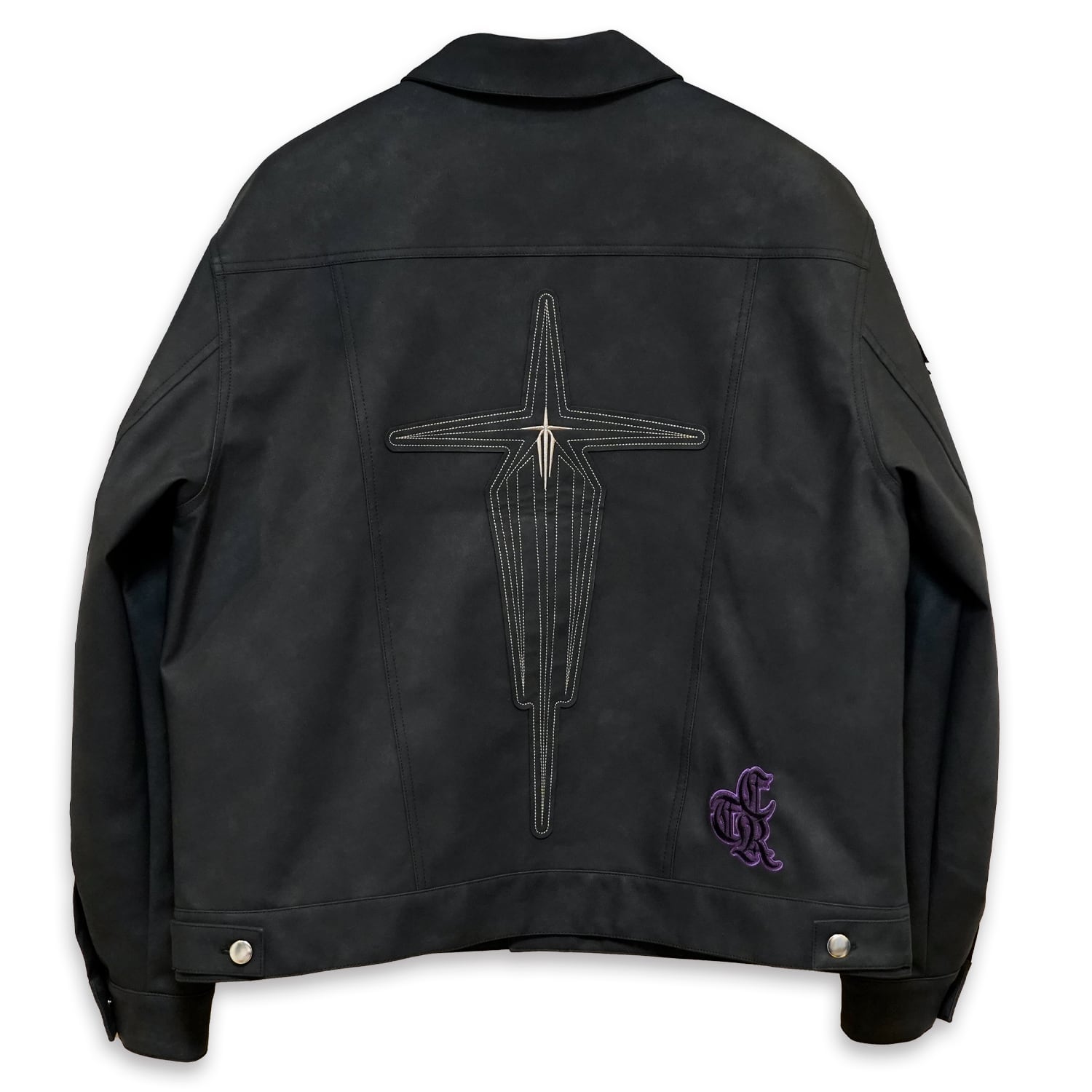 T.C.R WASHED FAUX LEATHER FLAME TRACKER JACKET - BLACK