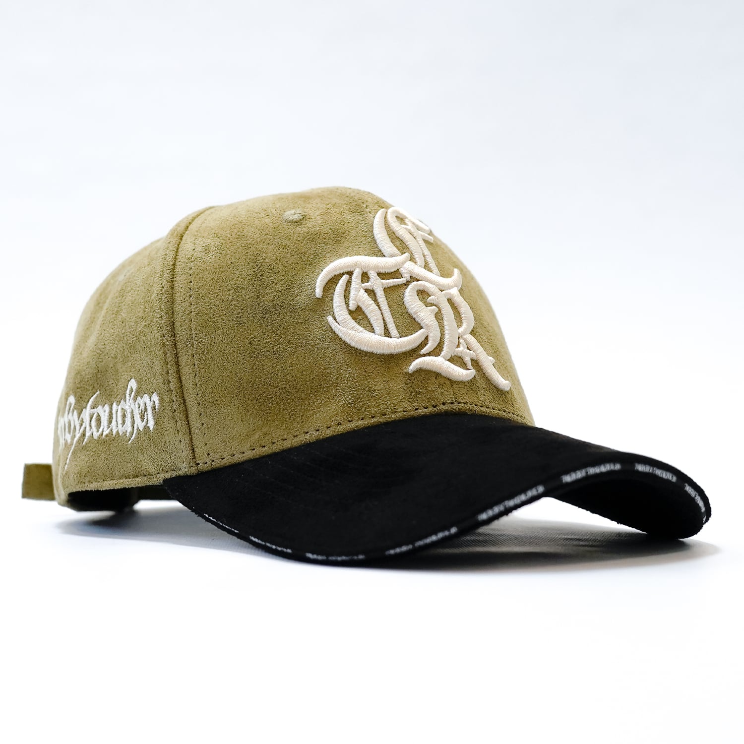 T.C.R LOGO FAUX SUEDE STRAP BACK CAP - GREEN / BLACK