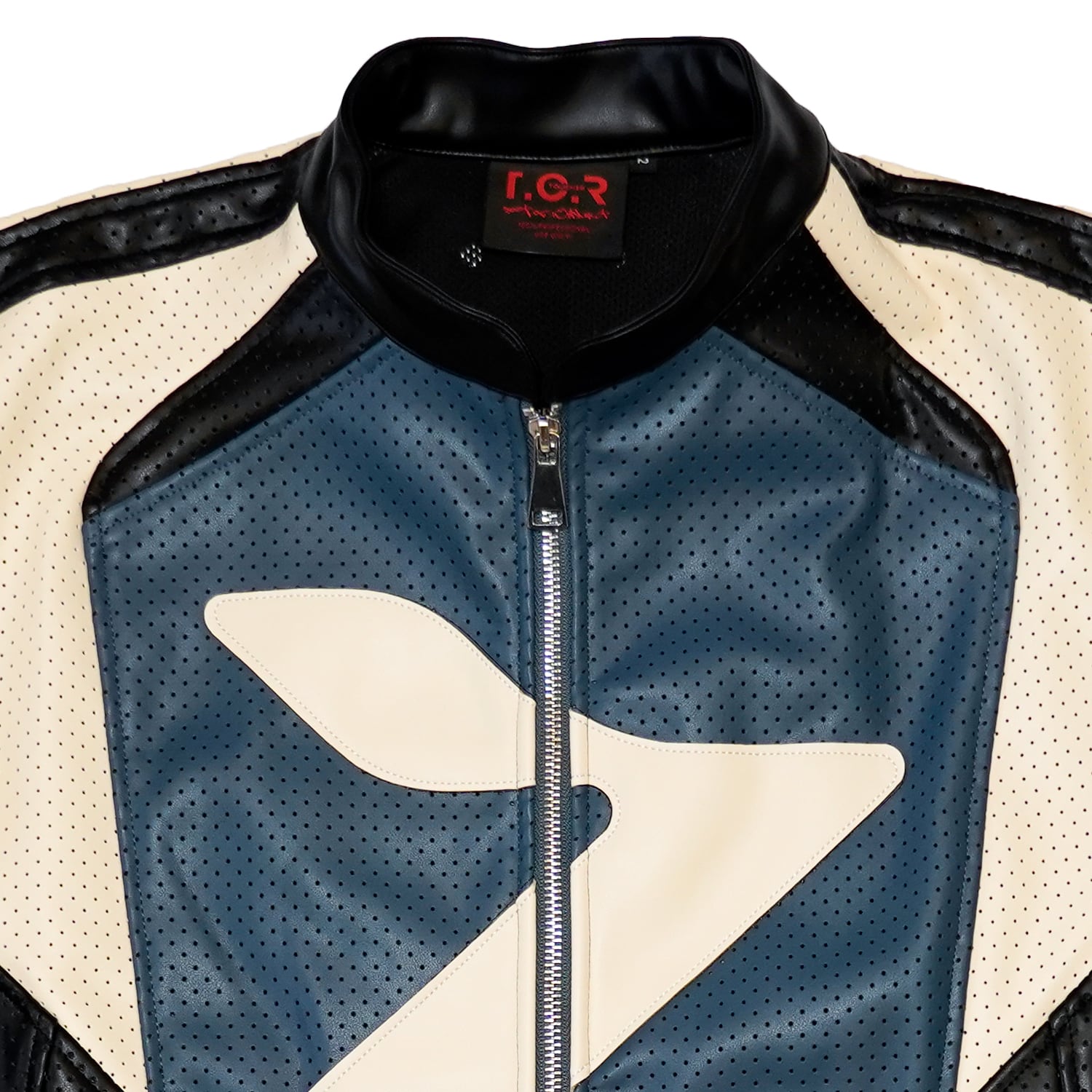 T.C.R MAVERIK MESH LEATHER MOTO JACKET - NAVY