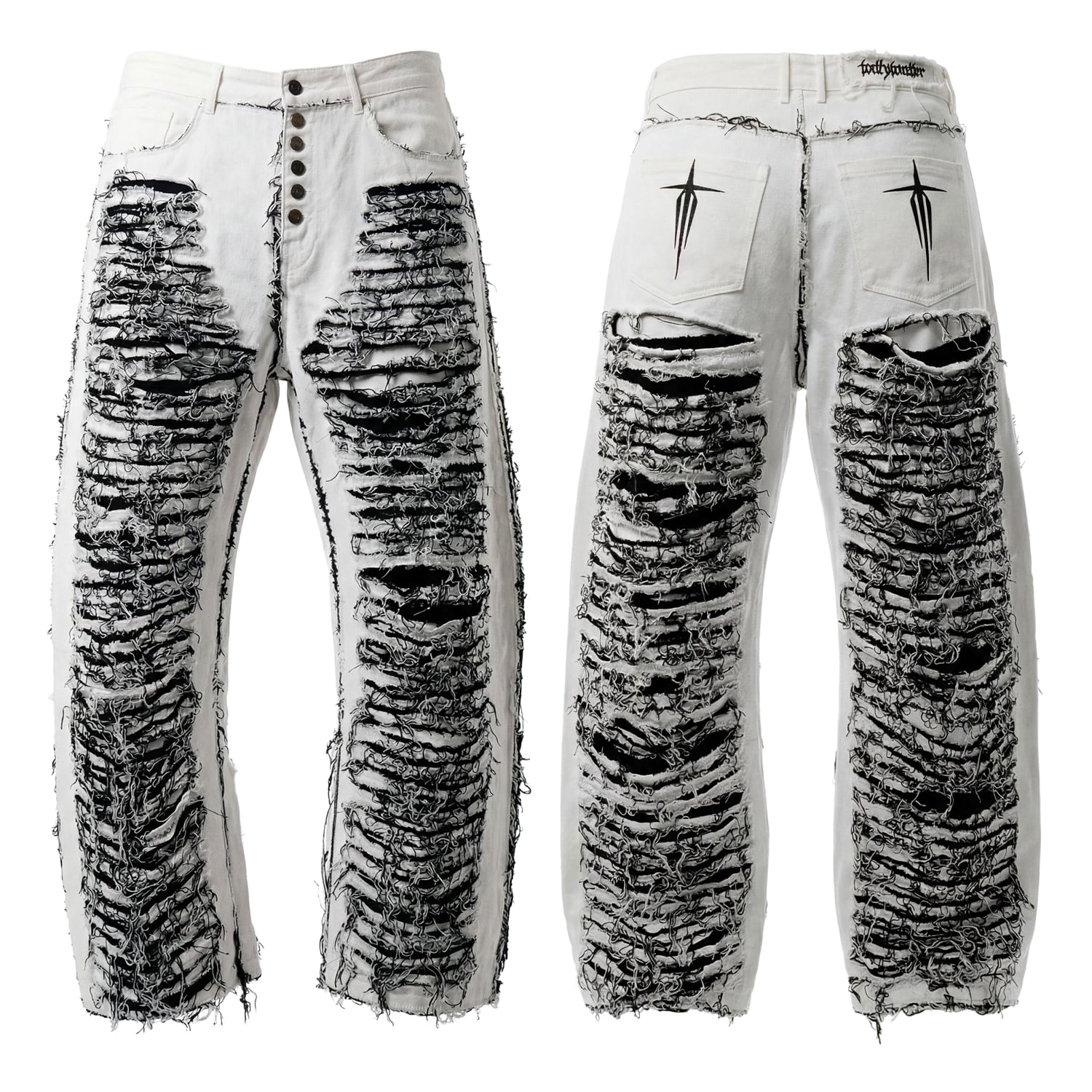 T.C.R DESTROYED CURVE LINE PANTS - WHITE